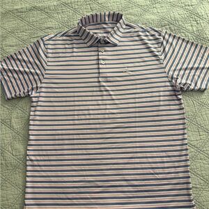 Rhoback Mens Performance Polo The Belmont Stripe Blue Pink White Extra Large XL